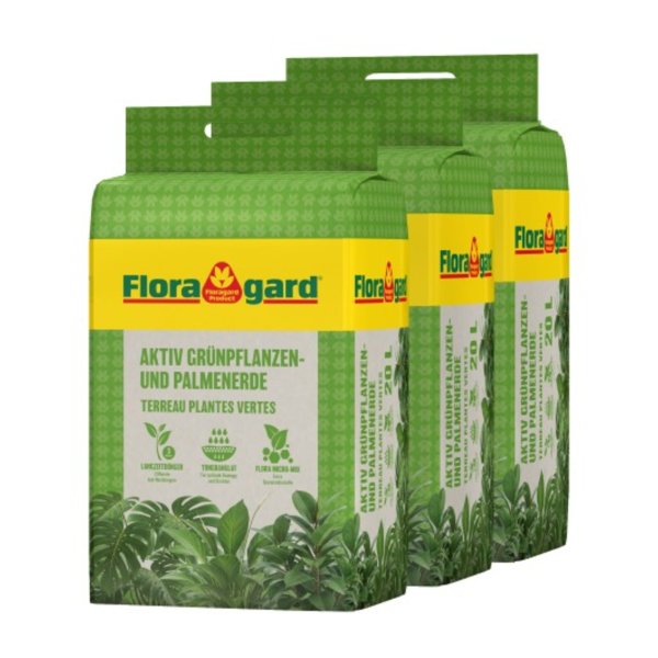 Floragard Gartenerde Aktiv Grünpflanzen & Palmen 3x20l