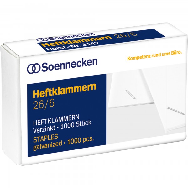 Soennecken Heftklammern 3147 26/6 verzinkt 1.000 St./Pack.