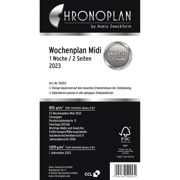 Chronoplan Wochenplan 2023 Midi 50253 96x172mm 1W/2S