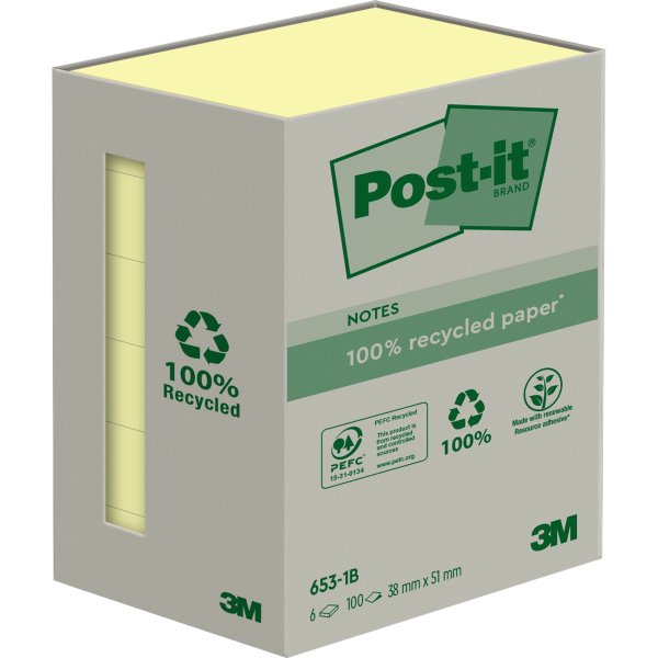 Post-it Haftnotiz Recycling Notes 38x51mm ge 6x100Bl