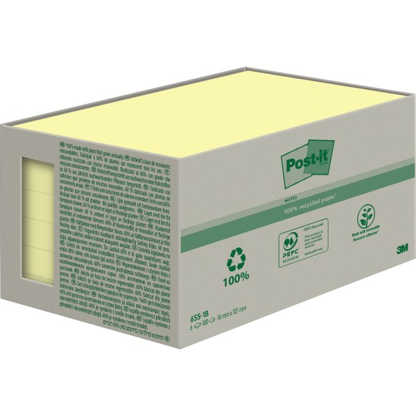 Post-it Haftnotiz Recycling Notes 655-1B 127x76mm ge 6St