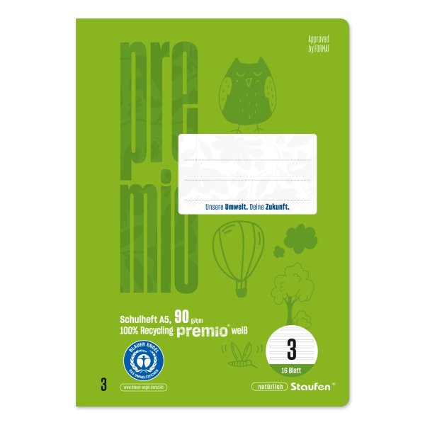 Staufen Schulheft Premio A5 90g 16Bl Lin3 lin
