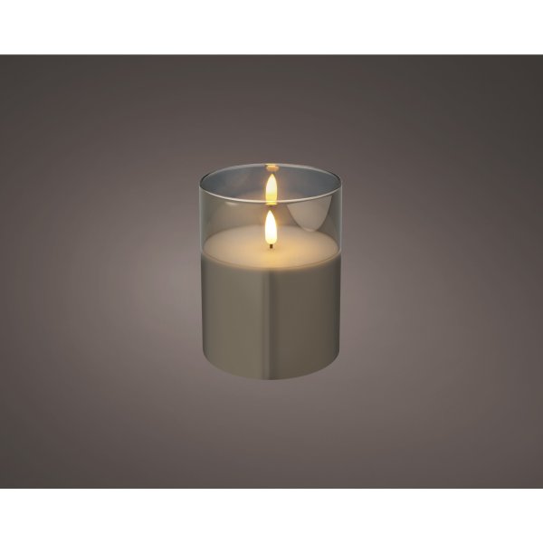 Lumineo Kerze Wachs Glas LED 12,5cm gr