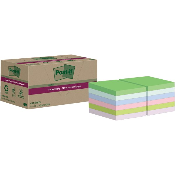 Post-it Haftnotiz Super Sticky Recycling 622 RSS12COL sort 12 St