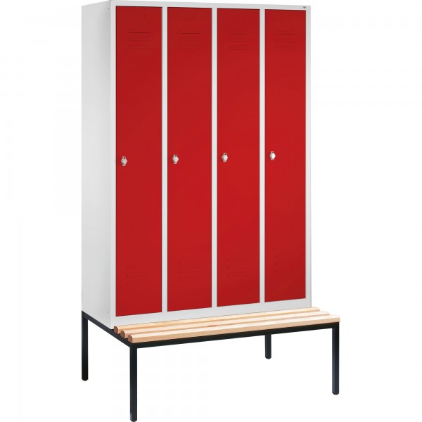 C+P Umkleidespind 805040S10040 m. Sitzbank 4Abteile lgr/rrt
