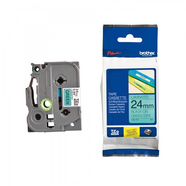 Brother Schriftbandkassette TZE751 24mmx8m laminiert sw auf gn