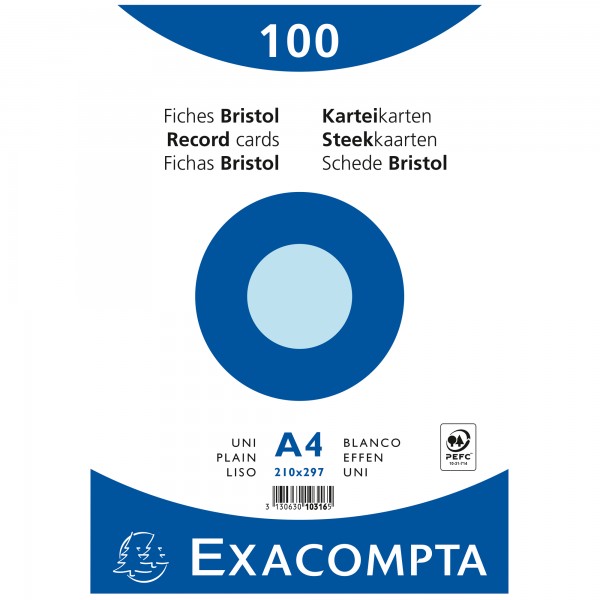 Exacompta Karteikarte 10316E DIN A4 blanko blau 100 St./Pack.