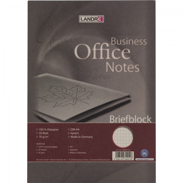 Landre Briefblock 100050116 DIN A4 Recycling 50Blatt kariert