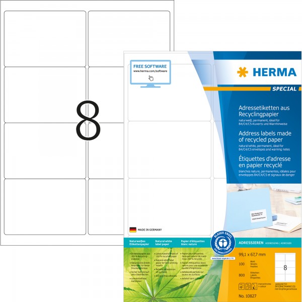 HERMA Etikett 10827 99,1x67,7mm weiß 800 St./Pack.