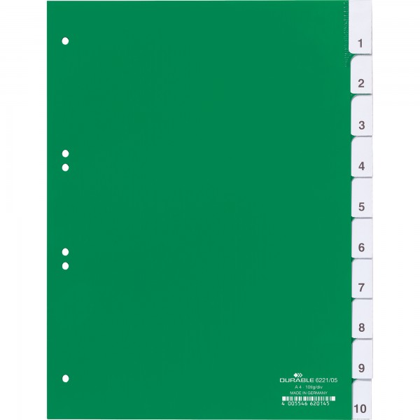 DURABLE Register 622105 DIN A4 10teilig Hartfolie grün
