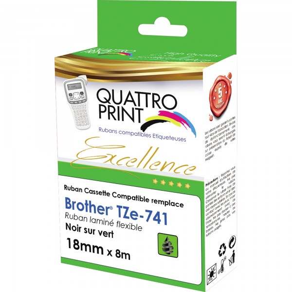 Quattro-Print Schriftband KREBTZE741 TZE-741 sw/gn