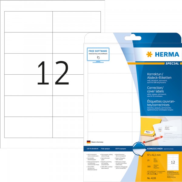 HERMA Etikett 4228 deckend 96,5x42,3mm weiß 300 St./Pack.