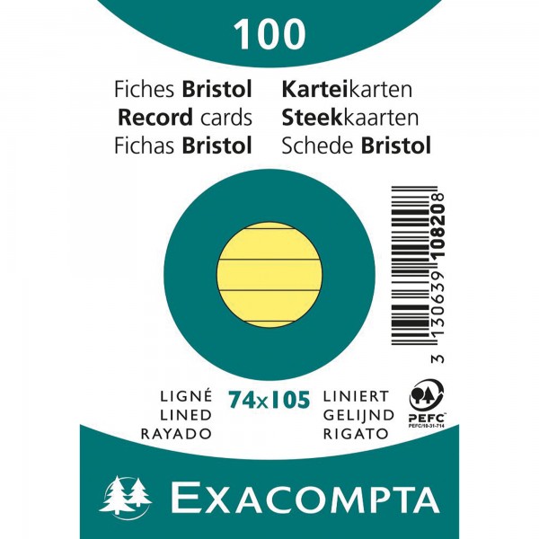 Exacompta Karteikarte 10820SE DIN A7 liniert gelb 100 St./Pack.