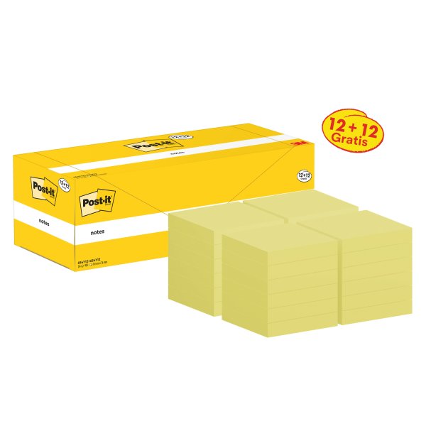 Post-it® Notes Promo 76x76mm 100Bl ge 12+12St