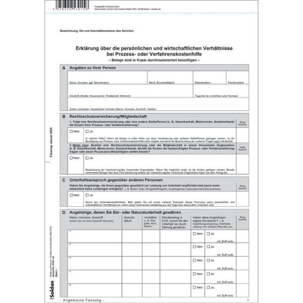 SoldanPlus Fragebogen Prozess-/Verfarenskosen 50S