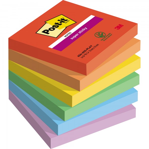 Post-it Haftnotiz Super Sticky Notes 654-6SS-PLAY 76x76mm 6x90Bl