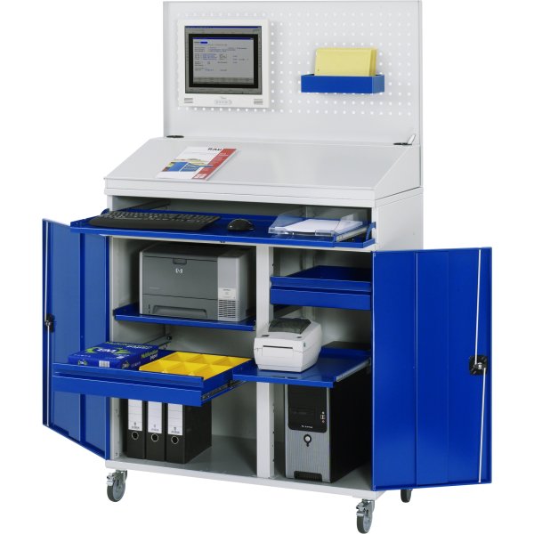 RAU Computerschrank 1100x520x1895mm mobil lgr/ebl