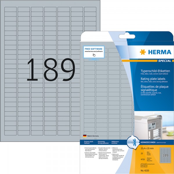 HERMA Etikett Typenschild 4220 25x10mm silber 4.725 St./Pack.