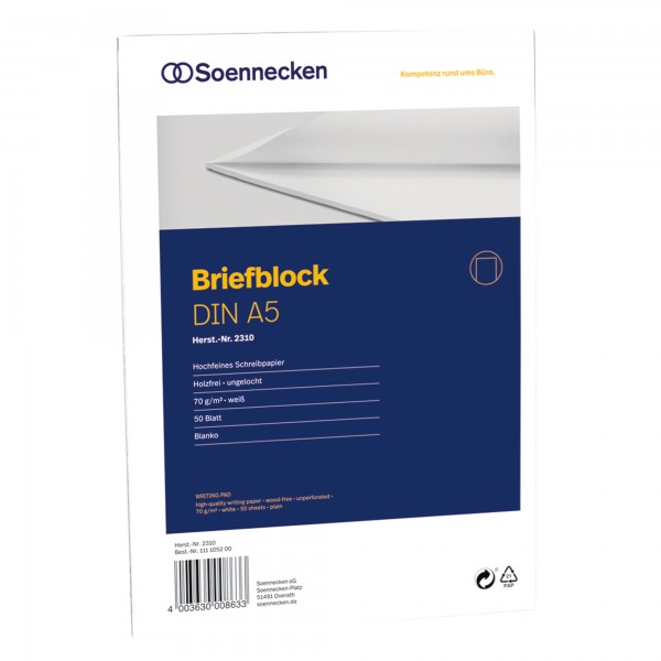 Soennecken Briefblock 2310 DIN A5 70g blanko 50Blatt weiß