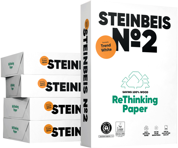 5.000 Blatt Steinbeis Trend White Papier No. 2 A4 80gl Recycling 80er ISO Weiße 8012a80