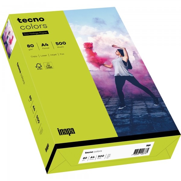 inapa tecno Kopierpapier Colors 2100011407 A4 80g leu.grün 500Bl.