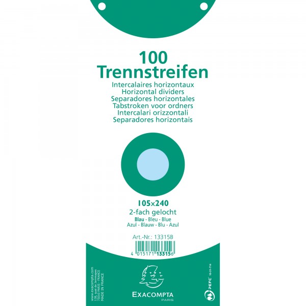 Exacompta Trennstreifen 13315B 105x240mm 2fach gel. bl 100St.