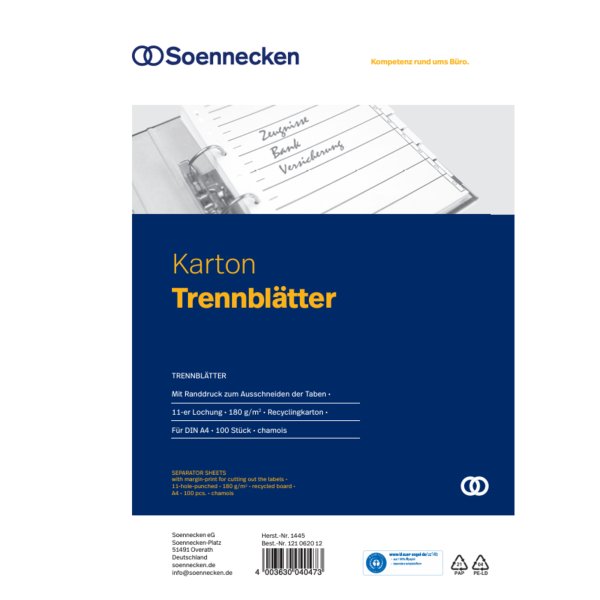 Soennecken Trennblatt A4 180g Karton ch 100St