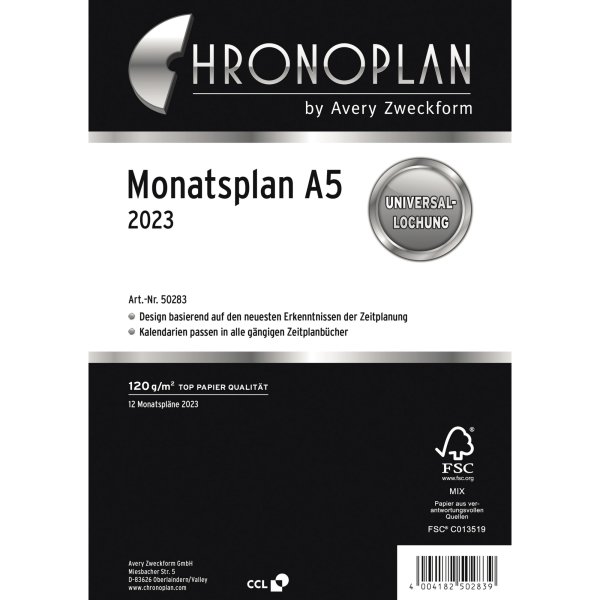 Chronoplan Monatsplan 2023 50283 148,5x210mm 1M/1S