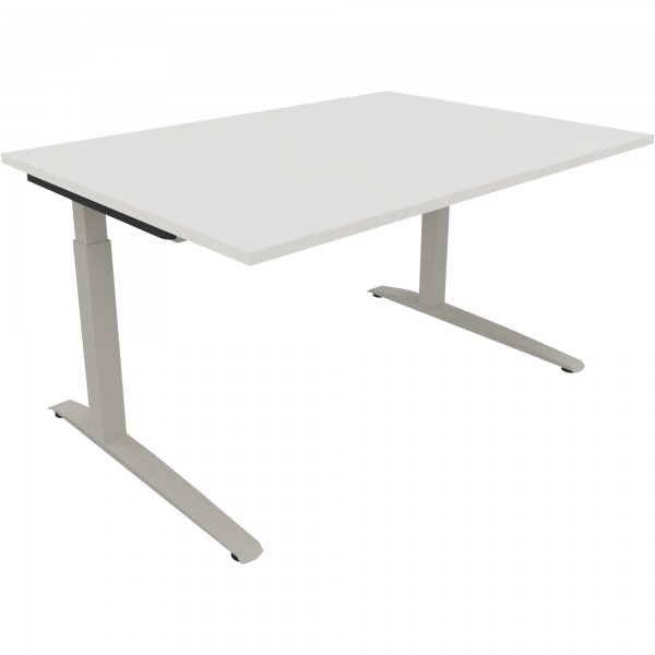 Schreibtisch Kufe Einzels. Quadrat B1400xT1000xH650-850 si/Weiß