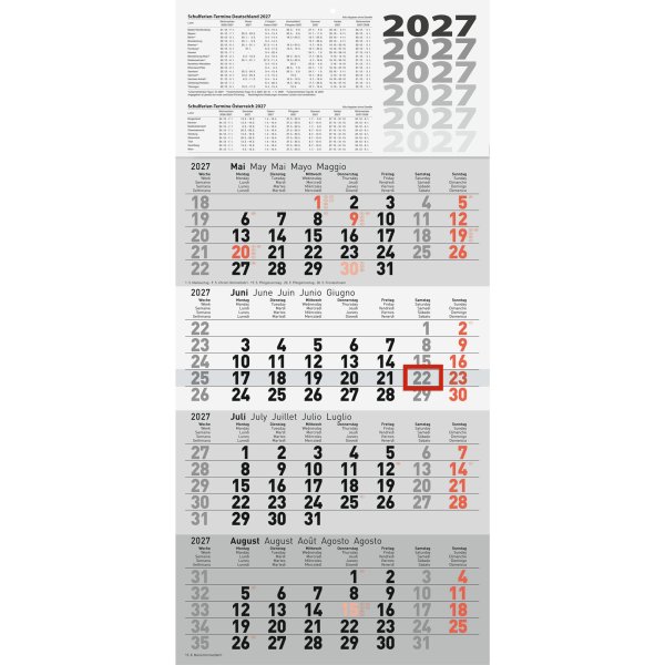 rido/ide Wandkalender 2027 33x63,5cm gr 4M/1S