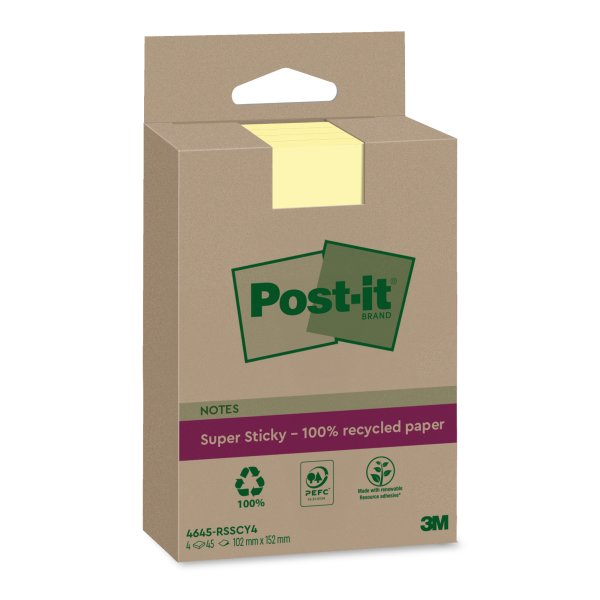 Post-it Haftnotiz Super Sticky 4645-RSSCY4 102x152mm 45Bl. ge 4St.