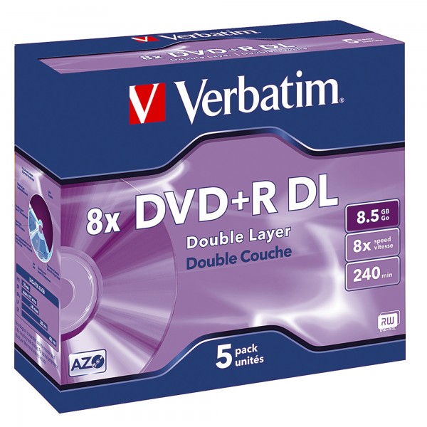 Verbatim DVD+R 43541 8x 8,5GB DL 240Min. Jewel Case 5 St./Pack