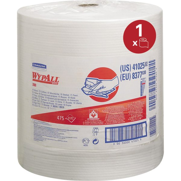 WYPALL Wischtuch X80 8377 HYDROKNIT 1lagig 34x31,5cm weiß 475 Bl./Rl.