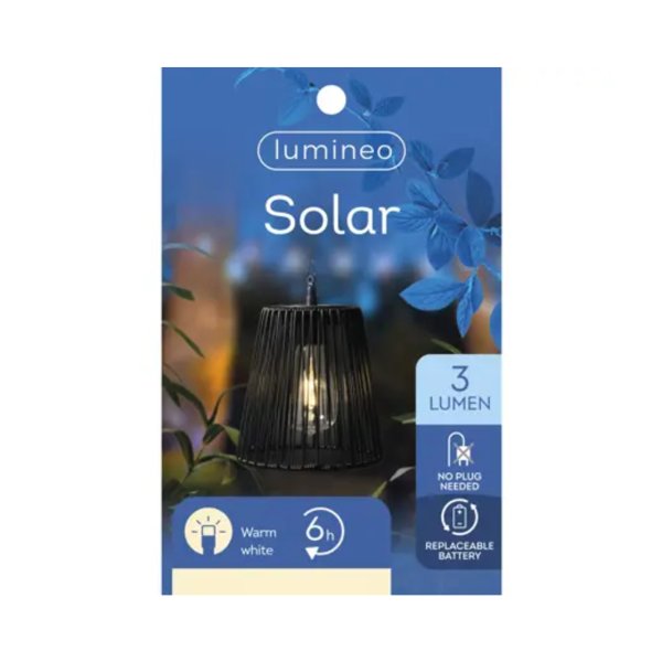 LUMINEO Solar Hängelampe wicker sw