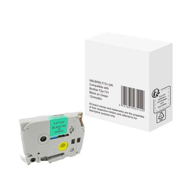 Schriftband wie Brother TZe731 12mmx8m sw auf gn