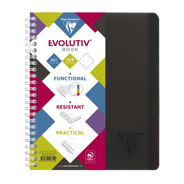 Clairefontaine Notizbuch Evolut Book A5+ 90Bl kar sort