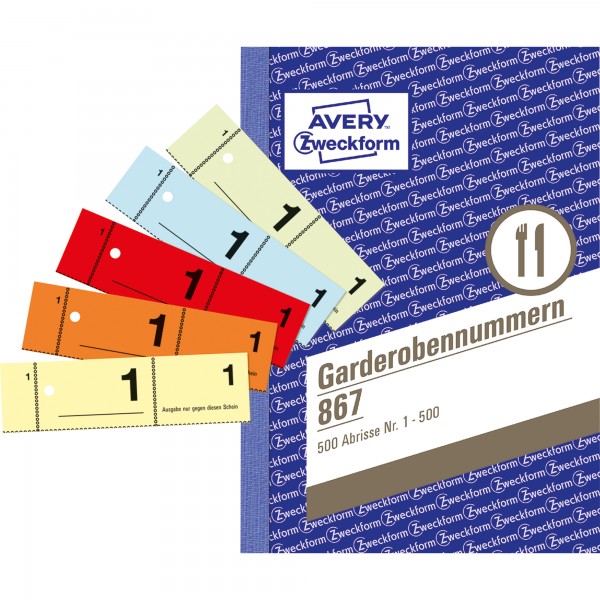 Avery Zweckform Garderobenummer 867 DIN A6 1-500 sortiert 100Bl.