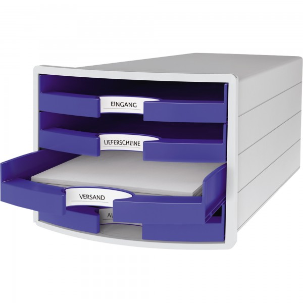 HAN Schubladenbox IMPULS 1013-14 DIN A4/C4 4Fächer offen l.gr/bl