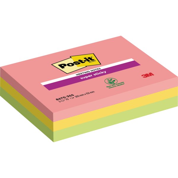 Post-it Haftnotiz Meeting Notes 8670-3SS-EU 203x152mm sort. 3x70Bl.