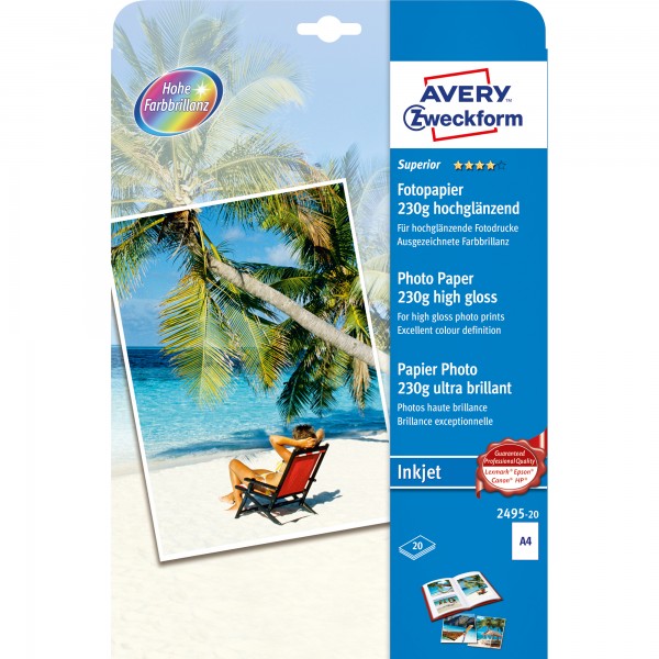 Avery Zweckform Fotopapier 2495-20 DIN A4 hochglänzend 20 Bl./Pack.