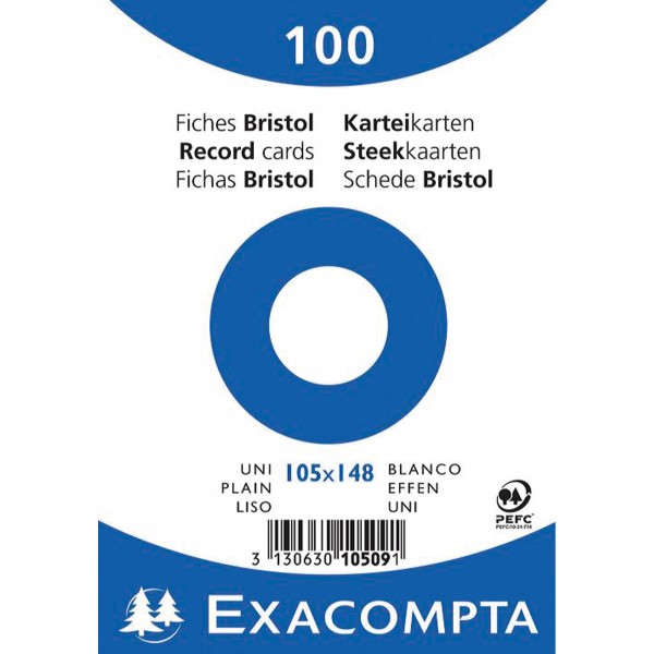 Exacompta Karteikarte 10509E DIN A6 blanko weiß 100 St./Pack.