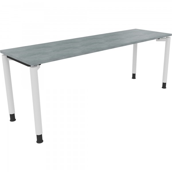 Schreibtisch Vierfuß Rundrohr B2000xT600xH680-820 ws/Beton hell