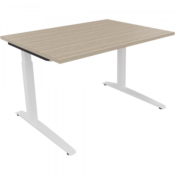 Schreibtisch Kufe Einzels. Quadrat B1600xT700xH650-850 ws/Eiche Natur