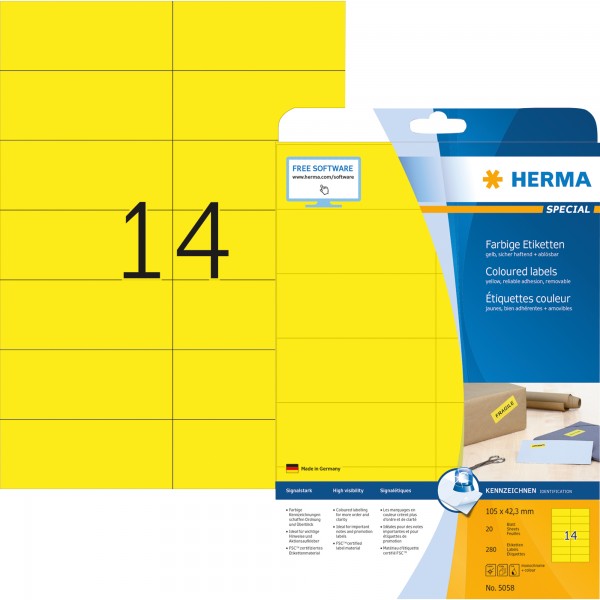 HERMA Etikett SPECIAL 5058 105x42,3mm gelb 280 St./Pack.