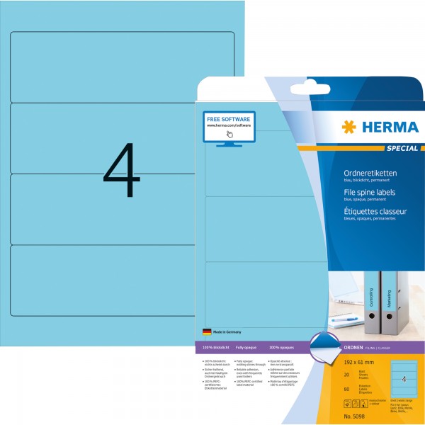 HERMA Ordneretikett 5098 192x61mm sk blau 80 St./Pack.