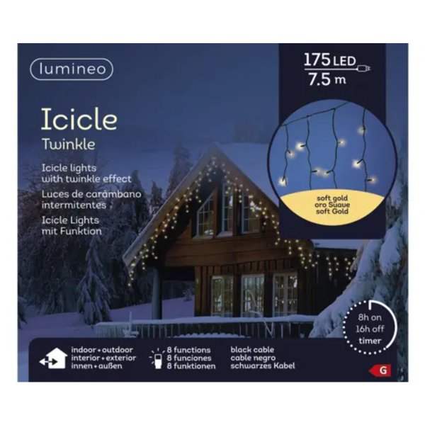 Lumineo Icicle Lights Twinkle LED 750cm sw/go