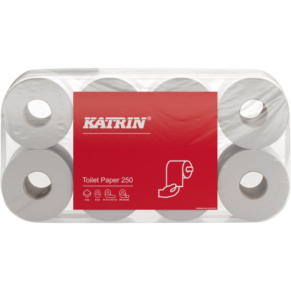 Katrin Toilettenpapier 250 11841 3lg. 250Bl. weiß 8 Rl./Pack.