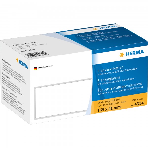 HERMA Frankieretikett 4314 165x44mm weiß 1.000 St./Pack.