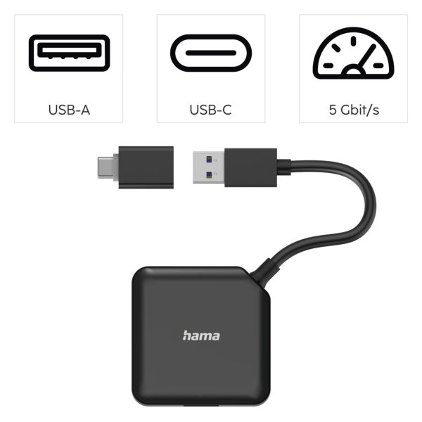 Hama USB-Hub 4Ports inkl. USB-C Adapter