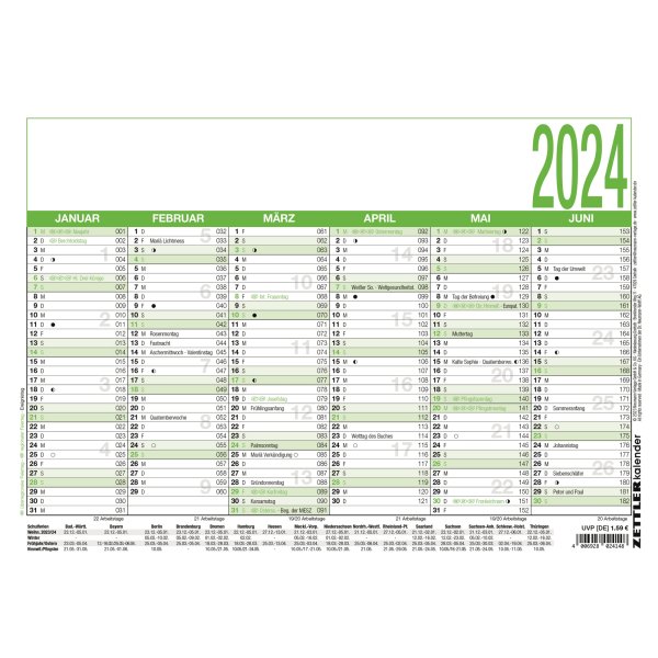 ZETTLER Arbeitstagekalender 907-0700 A4 quer 6M/1S